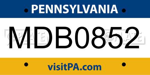 MDB0852 Pennsylvania License Plate