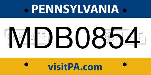 MDB0854 Pennsylvania License Plate