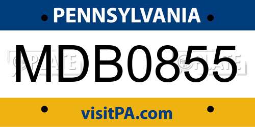 MDB0855 Pennsylvania License Plate