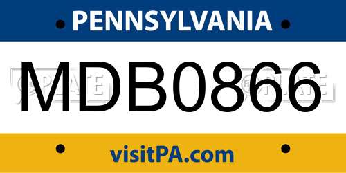 MDB0866 Pennsylvania License Plate