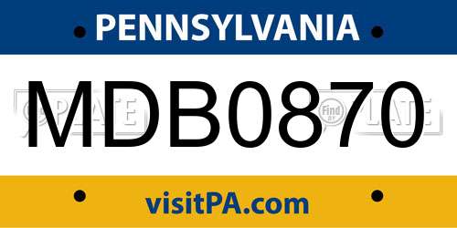 MDB0870 Pennsylvania License Plate