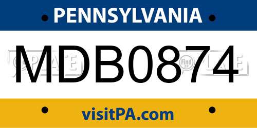 MDB0874 Pennsylvania License Plate