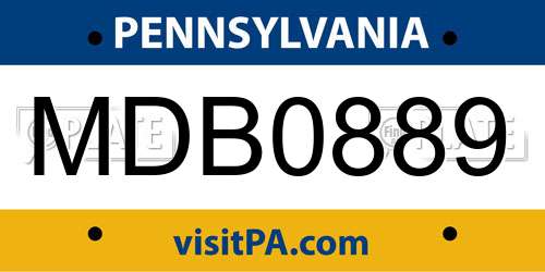 MDB0889 Pennsylvania License Plate