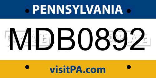 MDB0892 Pennsylvania License Plate