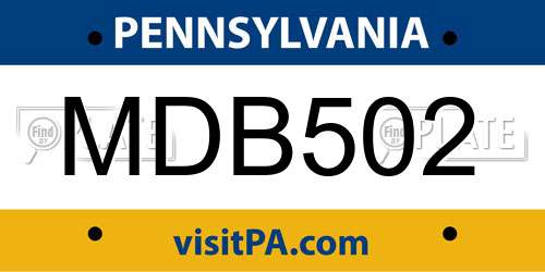 MDB502 Pennsylvania License Plate
