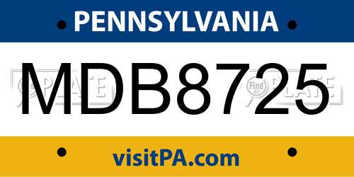 MDB8725 Pennsylvania License Plate