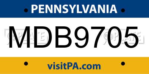MDB9705 Pennsylvania License Plate