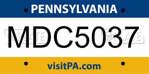 MDC5037 Pennsylvania License Plate