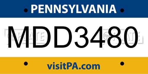 MDD3480 Pennsylvania License Plate