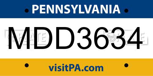 MDD3634 Pennsylvania License Plate