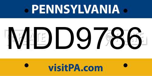MDD9786 Pennsylvania License Plate