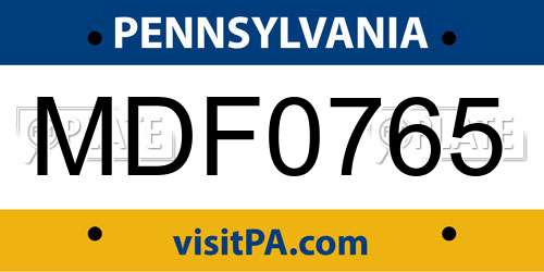 MDF0765 Pennsylvania License Plate