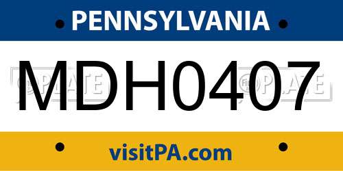 MDH0407 Pennsylvania License Plate