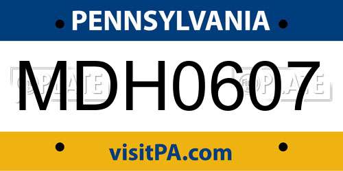 MDH0607 Pennsylvania License Plate