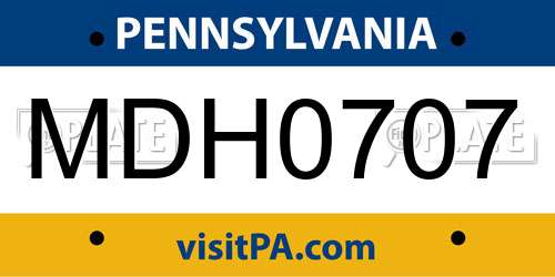 MDH0707 Pennsylvania License Plate