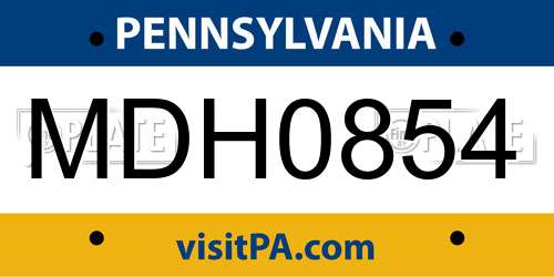 MDH0854 Pennsylvania License Plate