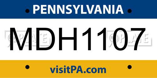 MDH1107 Pennsylvania License Plate