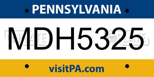 MDH5325 Pennsylvania License Plate