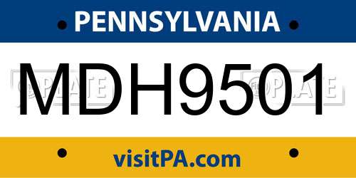 MDH9501 Pennsylvania License Plate