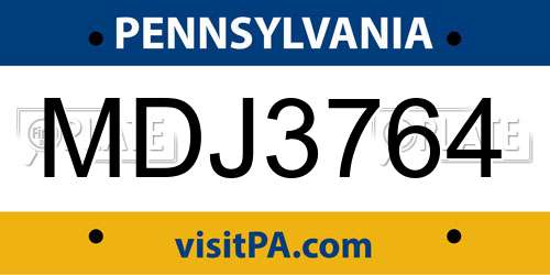 MDJ3764 Pennsylvania License Plate