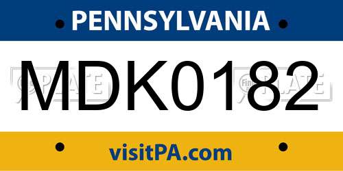 MDK0182 Pennsylvania License Plate