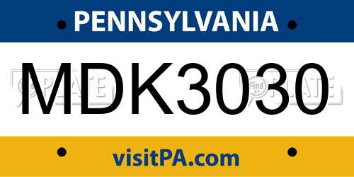 MDK3030 Pennsylvania License Plate