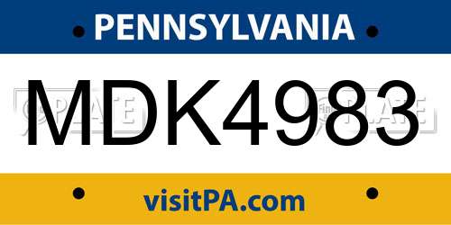 MDK4983 Pennsylvania License Plate