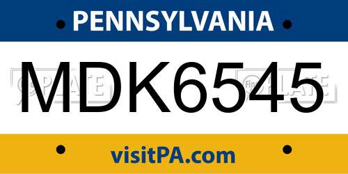 MDK6545 Pennsylvania License Plate