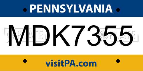 MDK7355 Pennsylvania License Plate