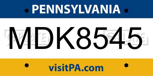 MDK8545 Pennsylvania License Plate