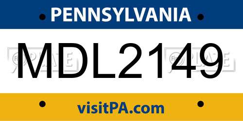 MDL2149 Pennsylvania License Plate
