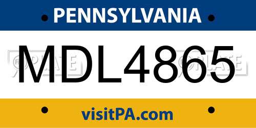 MDL4865 Pennsylvania License Plate