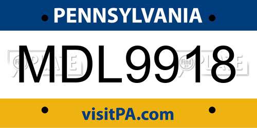 MDL9918 Pennsylvania License Plate