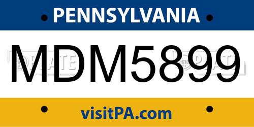 MDM5899 Pennsylvania License Plate
