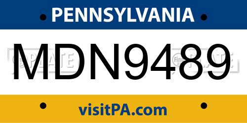 MDN9489 Pennsylvania License Plate