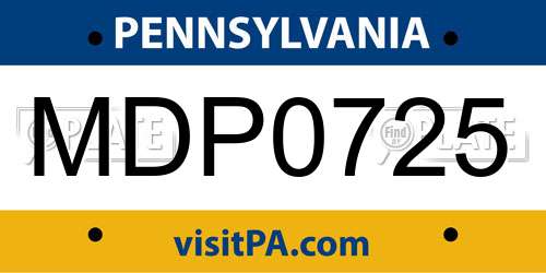 MDP0725 Pennsylvania License Plate