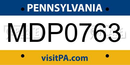 MDP0763 Pennsylvania License Plate