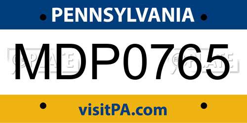 MDP0765 Pennsylvania License Plate
