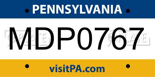 MDP0767 Pennsylvania License Plate