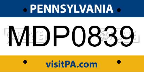 MDP0839 Pennsylvania License Plate