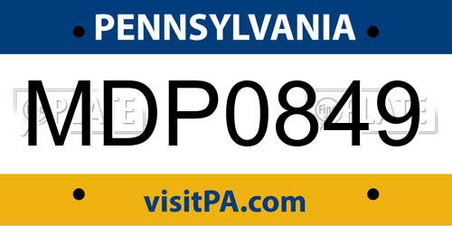 MDP0849 Pennsylvania License Plate