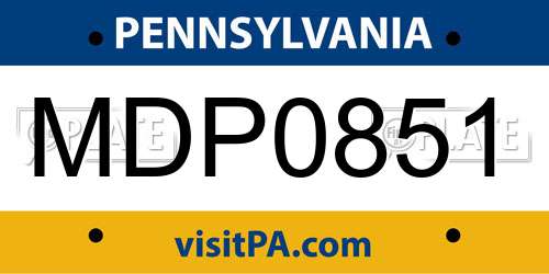 MDP0851 Pennsylvania License Plate