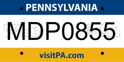 MDP0855 Pennsylvania License Plate