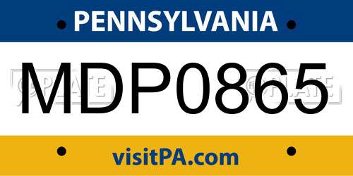 MDP0865 Pennsylvania License Plate