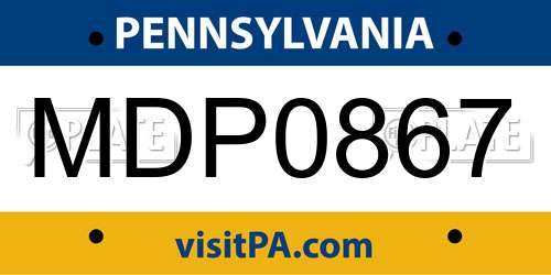 MDP0867 Pennsylvania License Plate