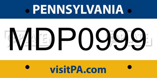 MDP0999 Pennsylvania License Plate