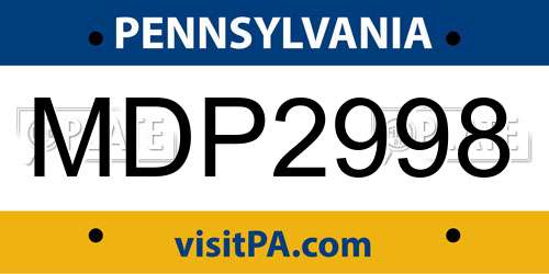 MDP2998 Pennsylvania License Plate
