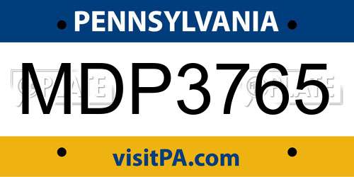 MDP3765 Pennsylvania License Plate