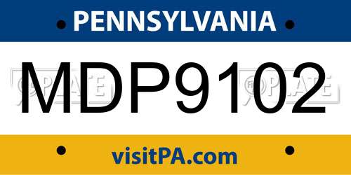 MDP9102 Pennsylvania License Plate