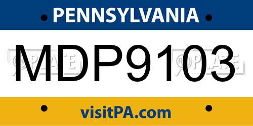 MDP9103 Pennsylvania License Plate
